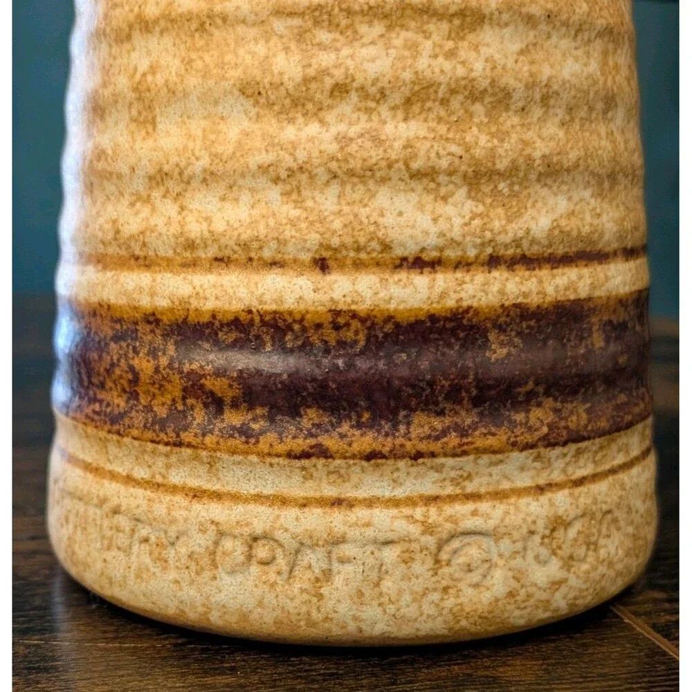 Vintage Pottery Craft USA Brown Tan Striped Vase 8